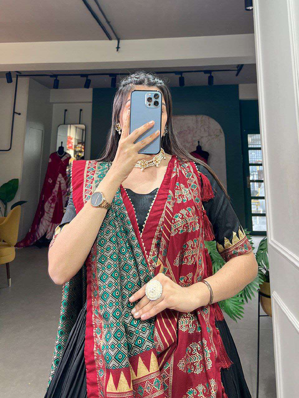 Women's Stitched Ethnic Lehenga Choli with Zari Border and Contrast Dupatta - Image 11