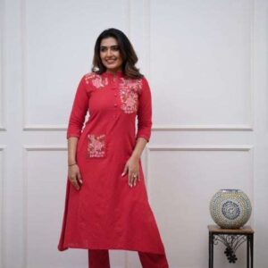 Women's Cotton Printed Straight Kurti With Pant