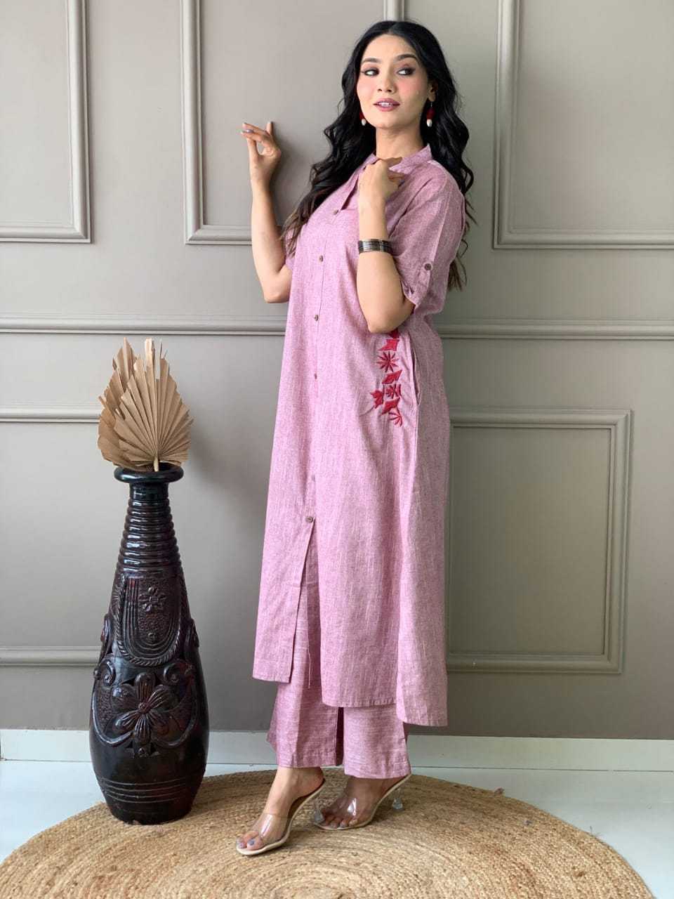 Women's Cotton Embroiderd Long A-Line Kurti with Palazzo - Image 3