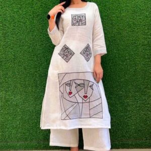 Women's Cotton Embroidered Straight Kurti with Pant