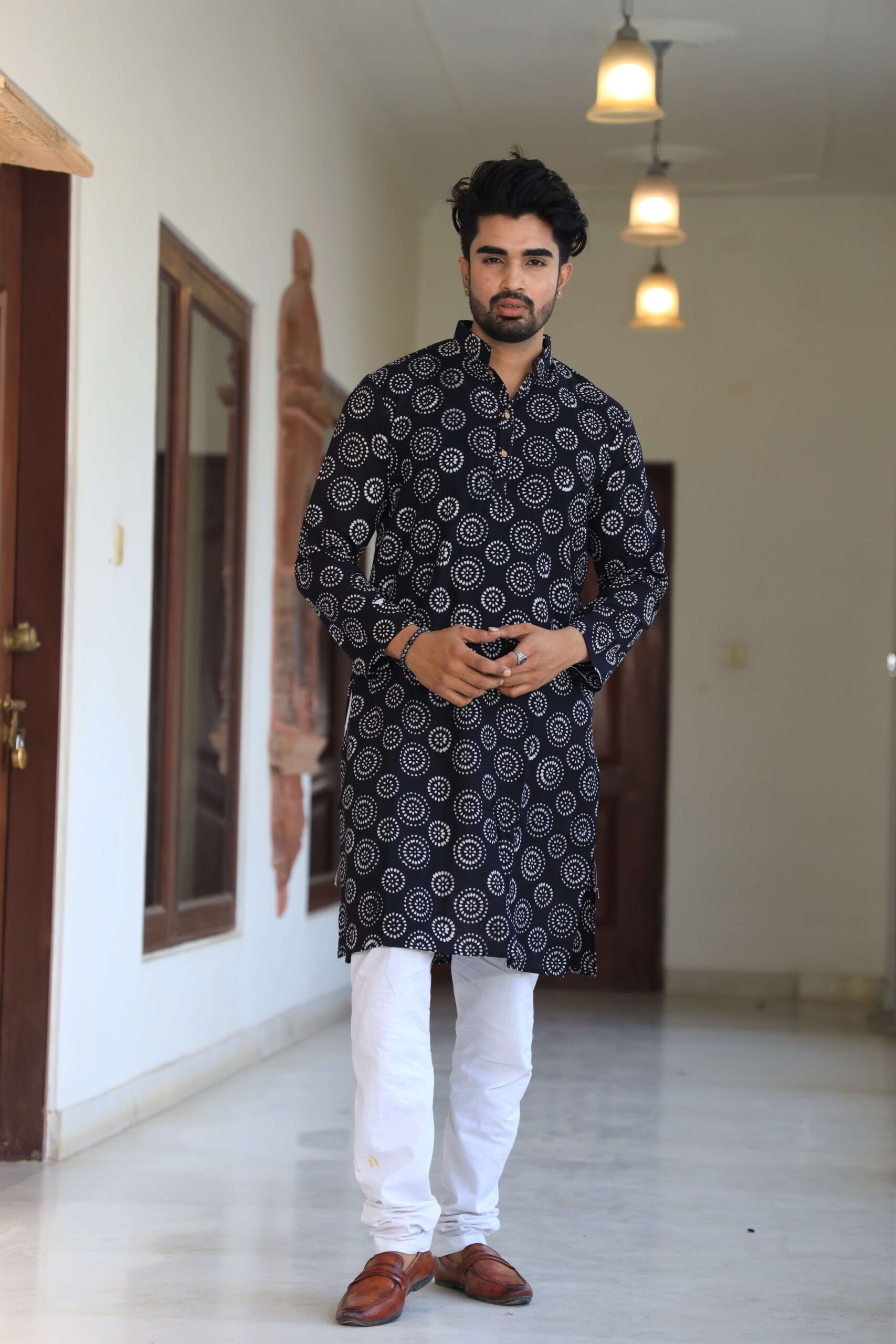 Mens Black Printed Cotton Kurta with White Pajama ? Trendy Festive & Casual Wear - Image 4