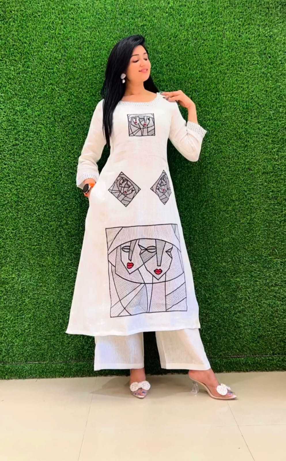 Women's Cotton Embroidered Straight Kurti with Pant - Image 3