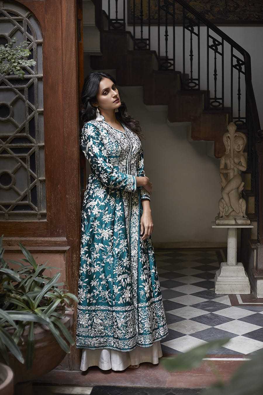 Women's Cotton Embroidery A-line Kurti With Palazzo Set - Image 2