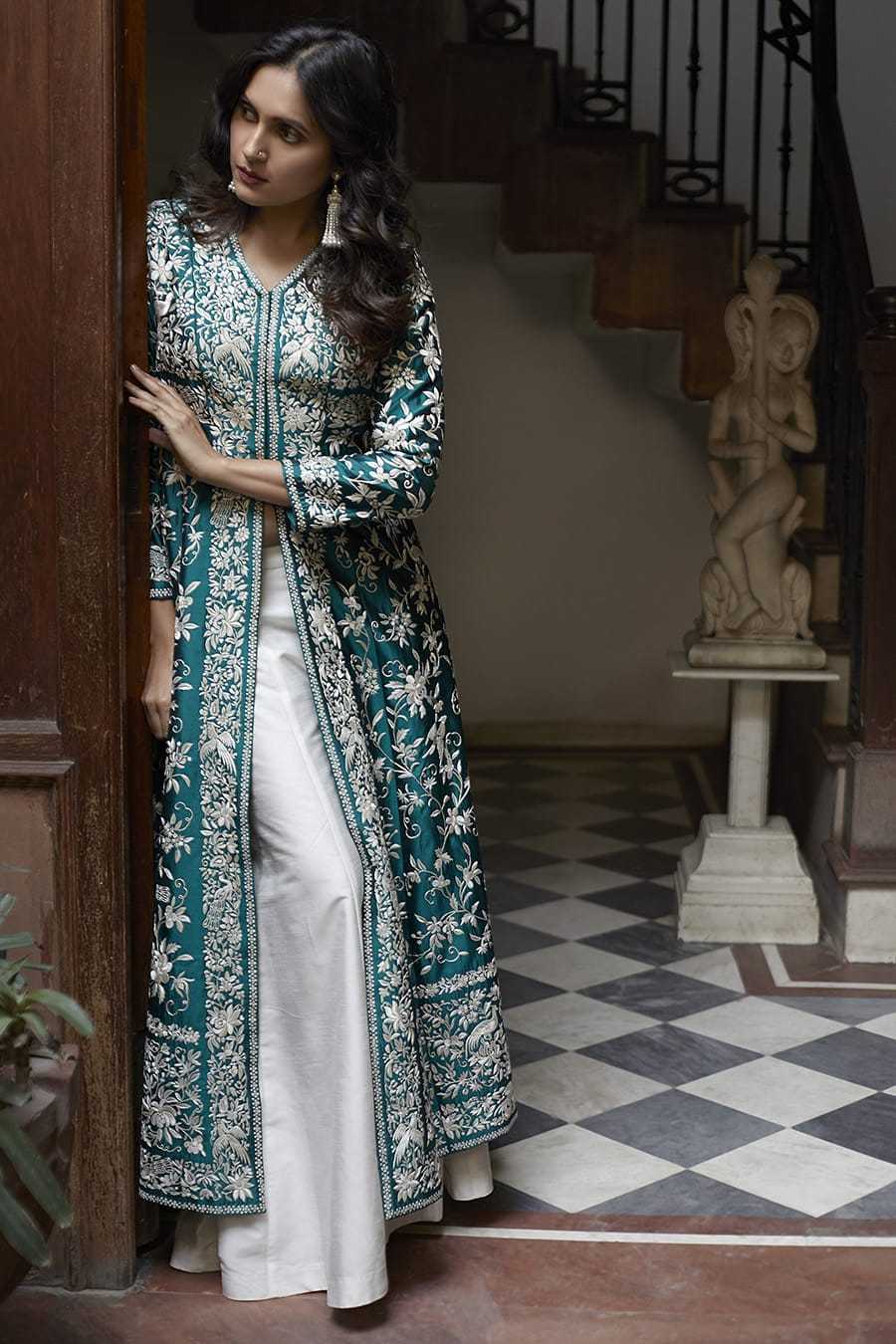 Women's Cotton Embroidery A-line Kurti With Palazzo Set - Image 3