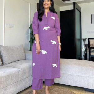 Women's Cotton Printed Straight Kurti with Pant and Dupatta set